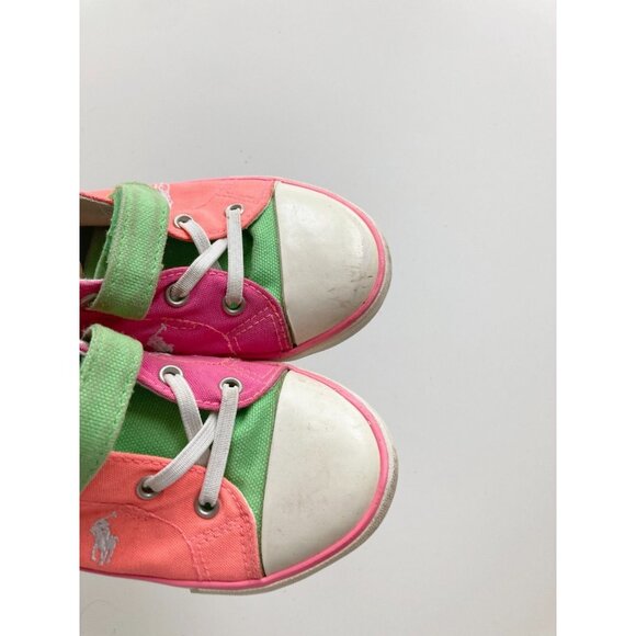 Kids' POLO RALPH LAUREN Neon Pink Orange Embroidered Logo Sneakers, Size 25.5/9 - Picture 3 of 11